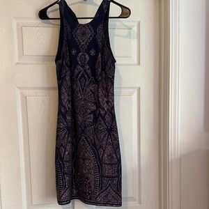 Jump Navy and Sparkly Rose Gold Patterned Mini Dress Size S